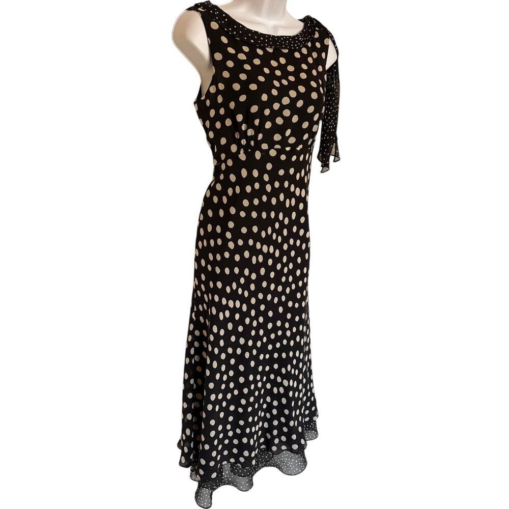 Cynthia Howie Vintage Silk Polka Dot Bias Cut Layered Midi Dress with Tie size 6 - Picture 7 of 13